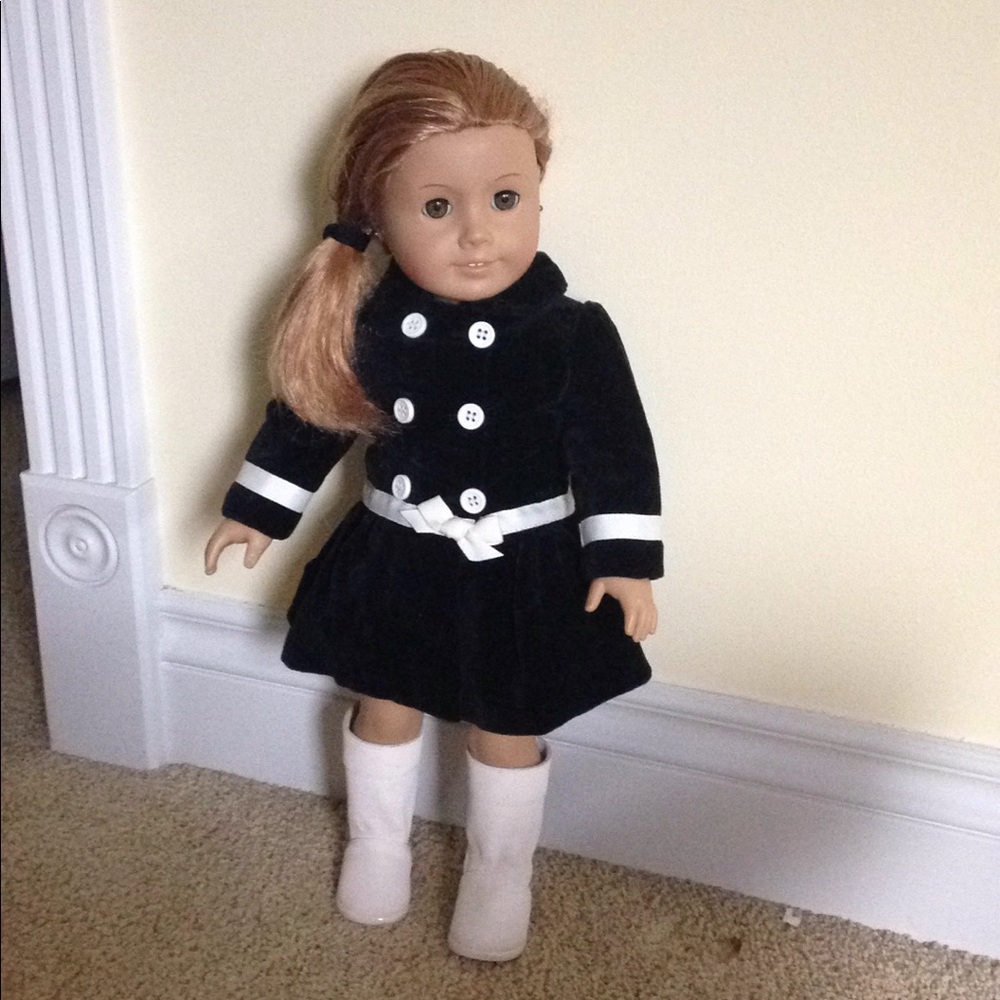 American Girl Doll winter coat with white boots